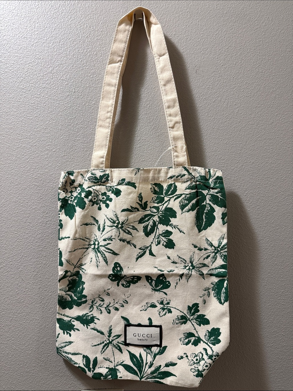 Gucci Beauty Floral Canvas Tote in Cream & Green; NWOT